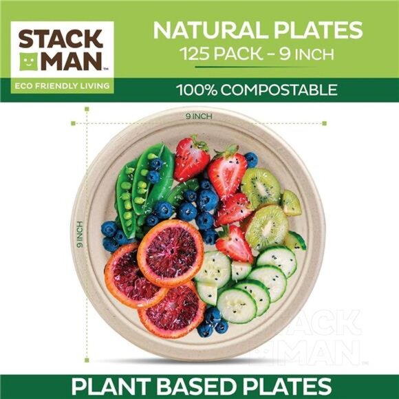 100%Compostable Paper Plates,HeavyDuty Disposable Plates [125-Pack] 9Inch Plates - Picture 6 of 8